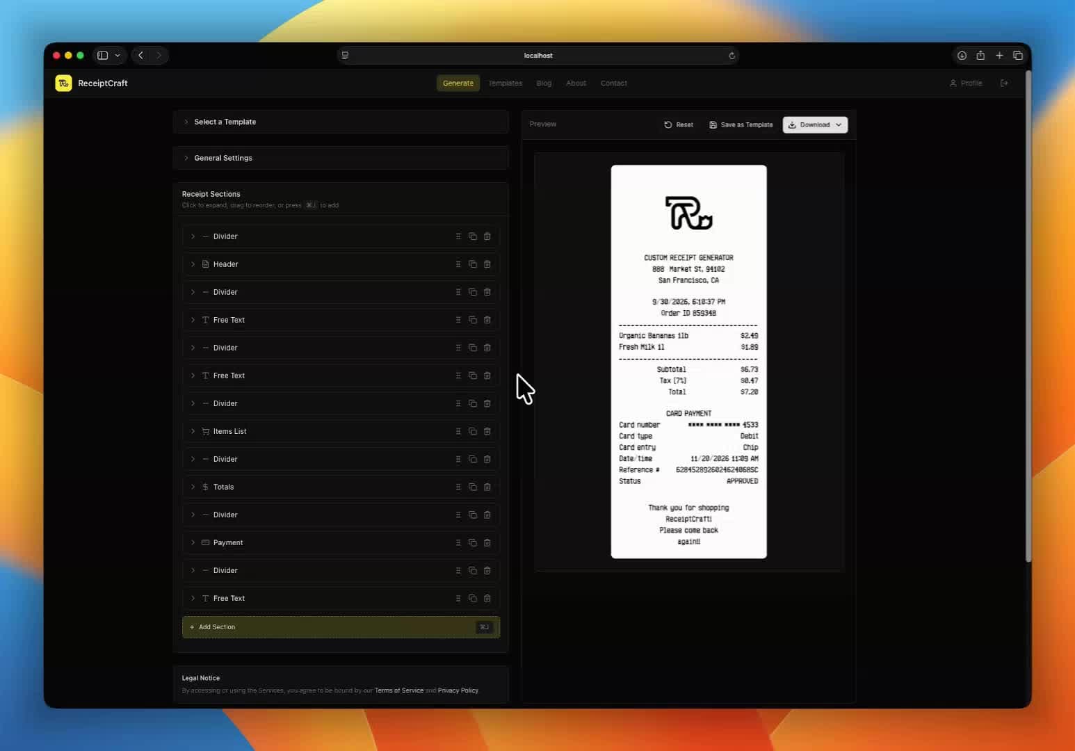 ReceiptCraft Editor Demo - See how to create professional receipts in seconds